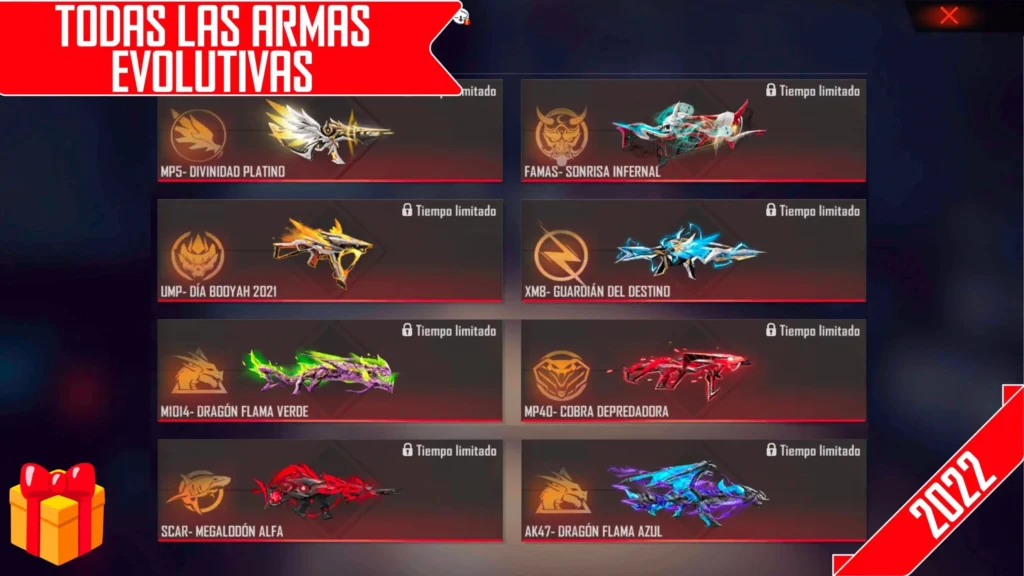 Las últimas y nuevas armas evolutivas de Free Fire